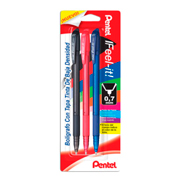 Bolígrafo Pentel feel it, punta 0.7 mm, negro, azul y rojo, blíster con 3 piezas