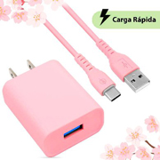 Cargador USB Brobotix combo y cable USB c rosa