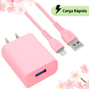 Cargador USB Brobotix combo y cable lightning rosa