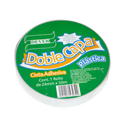 Cinta doble capa DEVEK 24 mm x 50 mts olor blanco, cinta de polipropileno