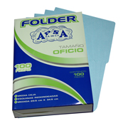 Folder azul APSA tamaño oficio  , paquete con 100  piezas