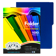 Folder azul intenso APSA tamaño carta  ,paquete con 100 piezas