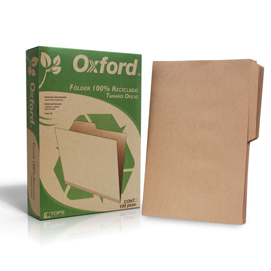 Folder reciclado Oxford oficio ceja 1/2 caja con 100 pzas