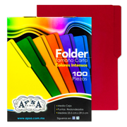 Folder rojo intenso APSA tamaño carta  ,paquete con 100 piezas