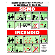 Señal en placa indicaciones de sismos blon de 23x33 cm