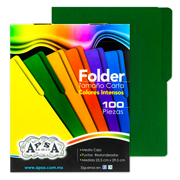 [APS-FOL-L82] Folder verde intenso APSA tamaño carta , paquete con 100 piezas